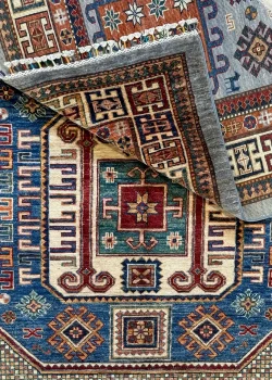 Blue and Yellow Wool Persian Rug Kashan Pattern 5 x 8 - Image 8