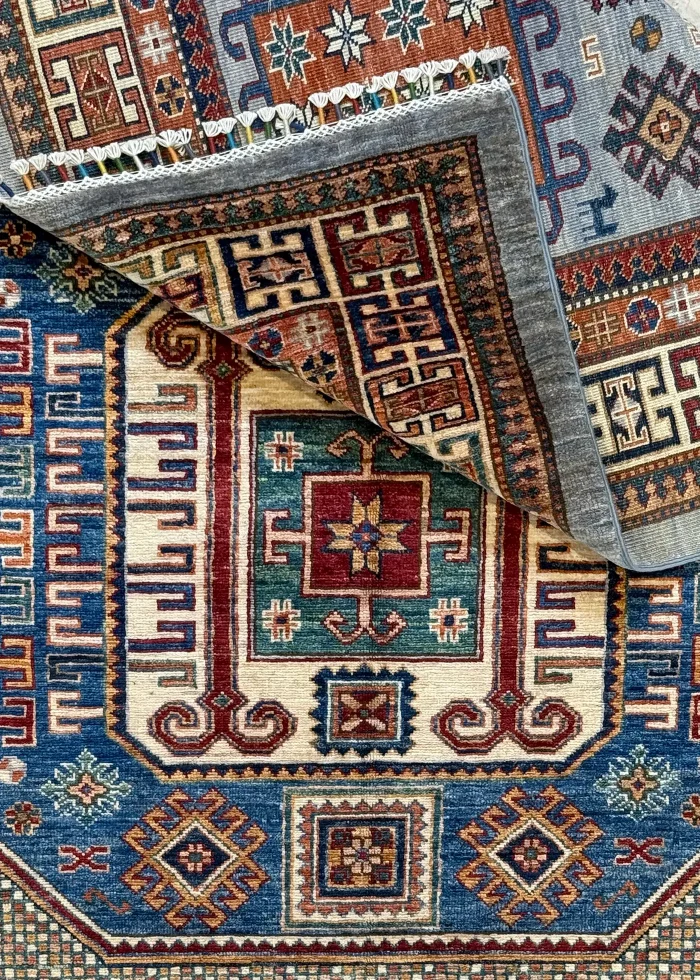 Blue and Yellow Wool Persian Rug Kashan Pattern 5 x 8 - Image 8