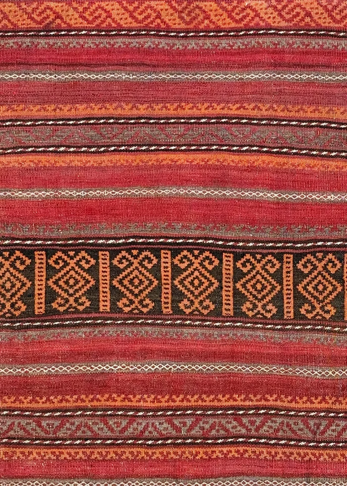 Red and Orange Persian Kilim Shahsavan Pattern 3 x 7 - Image 2