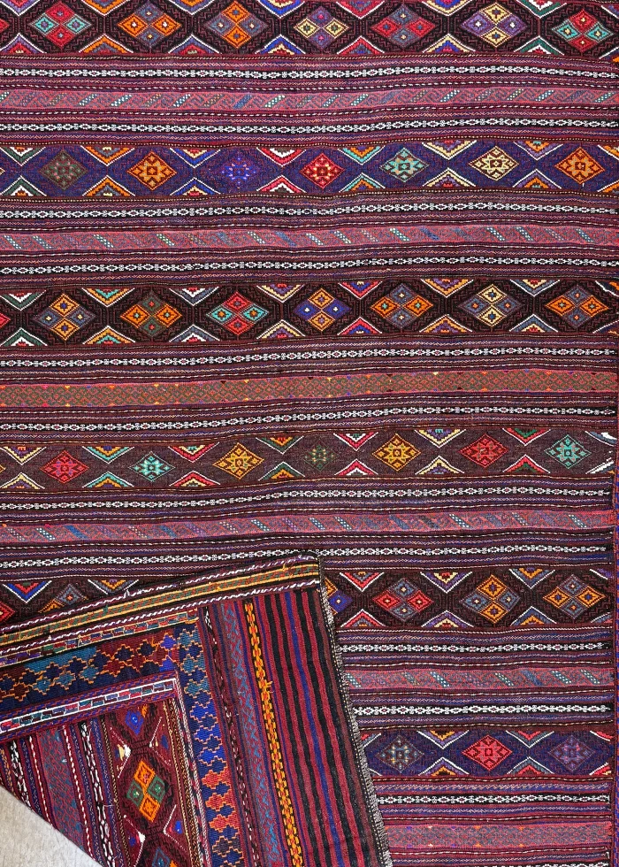 Red and Purple Persian Kilim Shahsavan Pattern 7 x 9 - Image 4