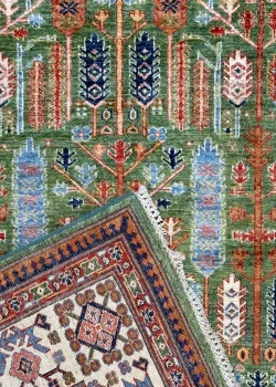 Green and Brown Wool Persian Rug Kashan Pattern 7 x 9 - Image 4