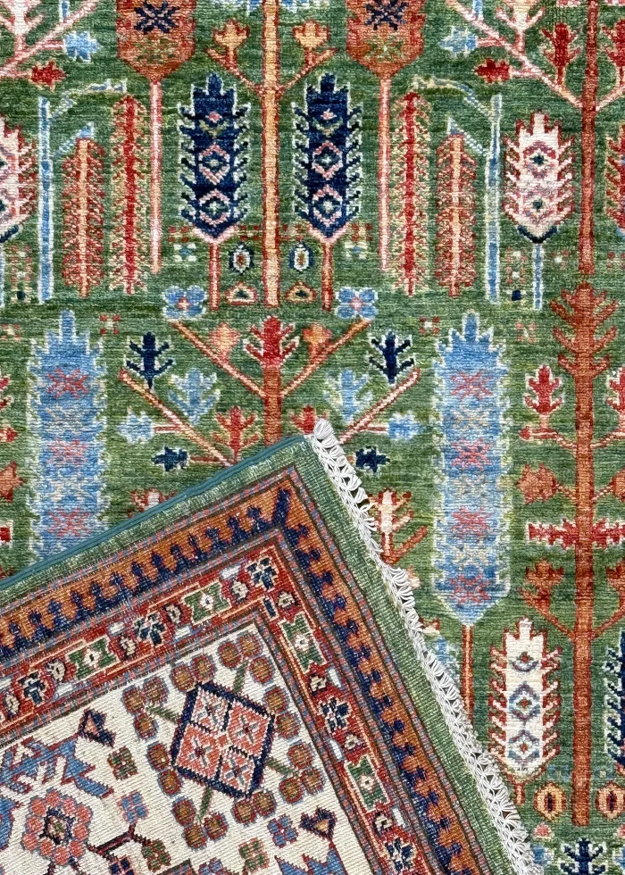 Green and Brown Wool Persian Rug Kashan Pattern 7 x 9 - Image 4