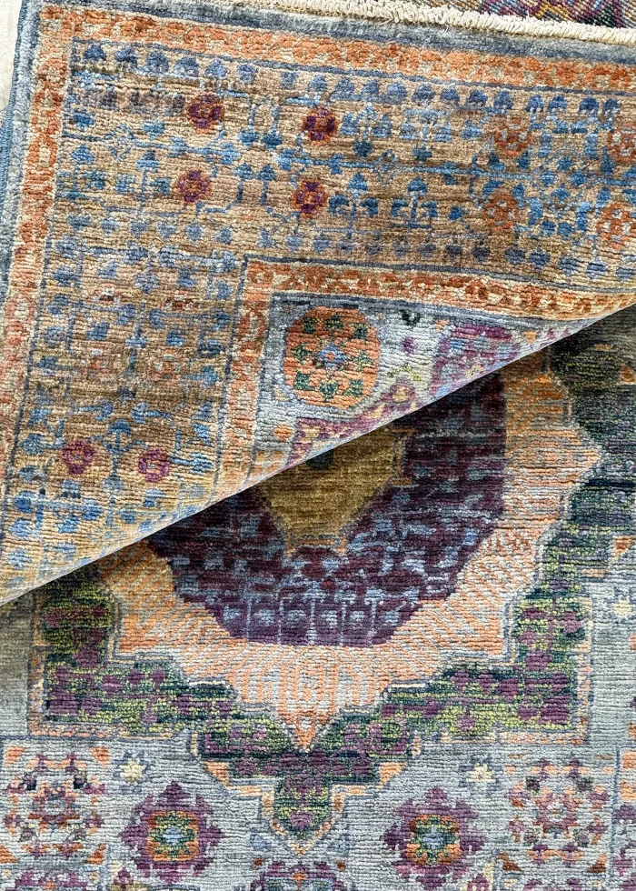 Green and Blue Wool Persian Rug Tabriz Pattern 4 x 6 - Image 6