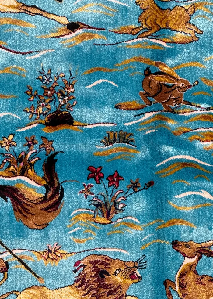 Blue and Navy Blue Persian Rug Hunting Pattern 4 x 6 - Image 2