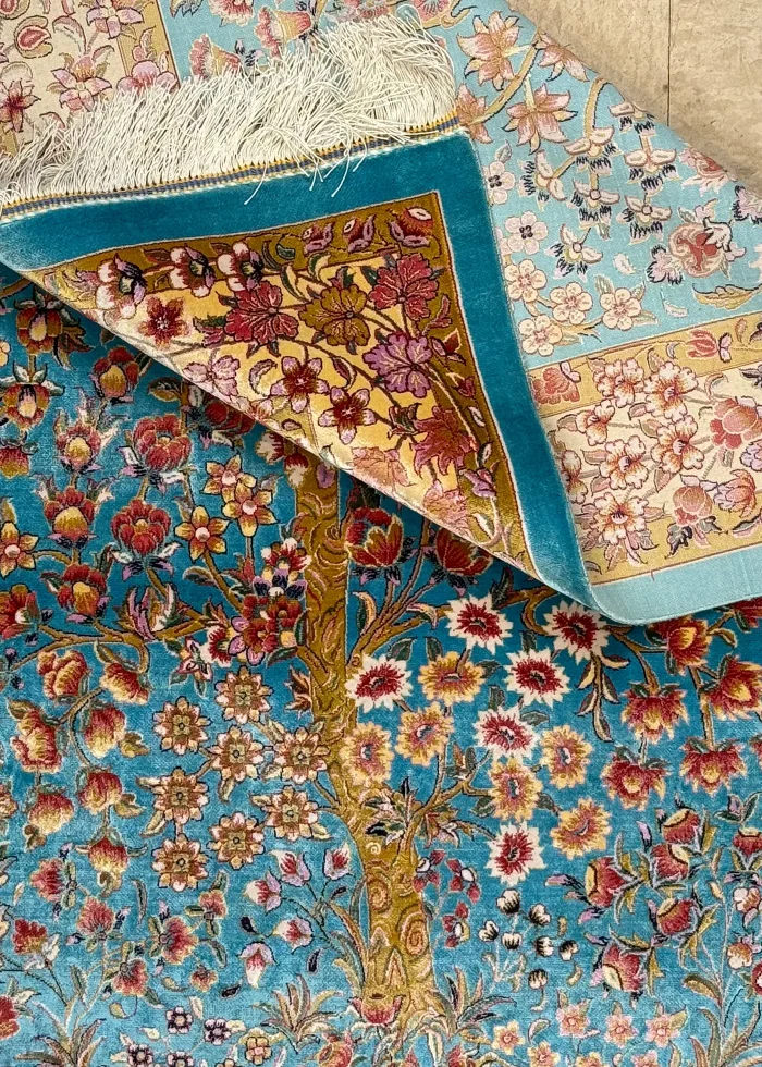 Blue and Beige Persian Rug Bird Garden Pattern 3 x 5 - Image 3