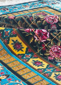 Black and Blue Persian Rug Bird Garden Pattern 3 x 5