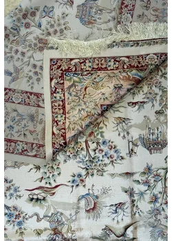 Beige and Pink Persian Rug Hunting Pattern 7 x 9 - Image 6