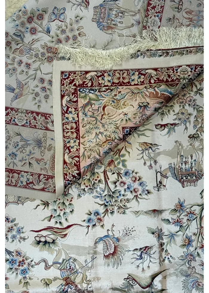 Beige and Pink Persian Rug Hunting Pattern 7 x 9 - Image 6