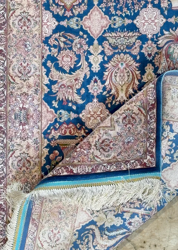 Blue and Beige Persian Rug Afshan Pattern 3 x 4 - Image 4