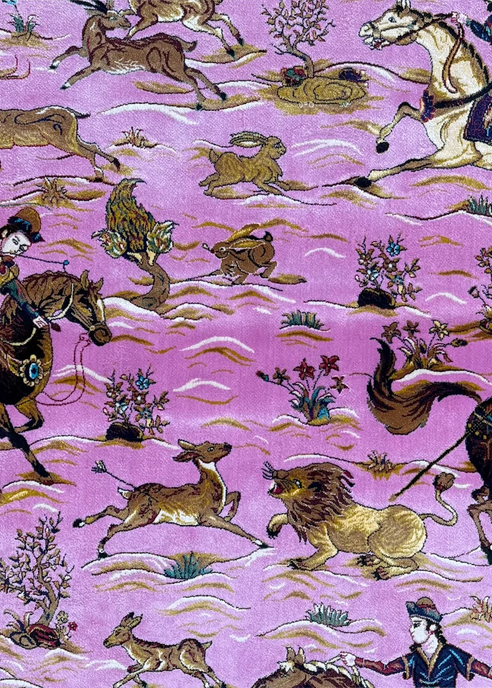 Pink and Purple Persian Rug Hunting Pattern 4 x 6 - Image 5