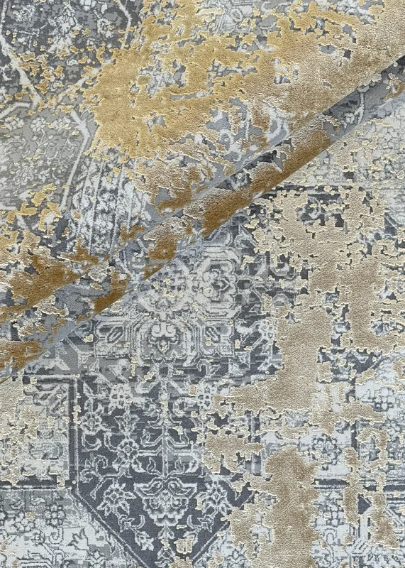 Gray and Gold Persian Rug Dawn Pattern 7 x 9 - Image 5