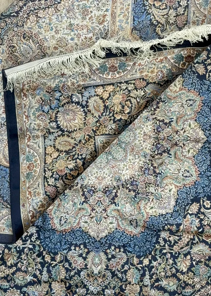Blue and Beige Persian Rug Toranj Pattern 7 x 7 - Image 4