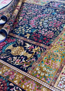 Blue and Pink Persian Rug Bird Garden Pattern 7 x 9 - Image 6