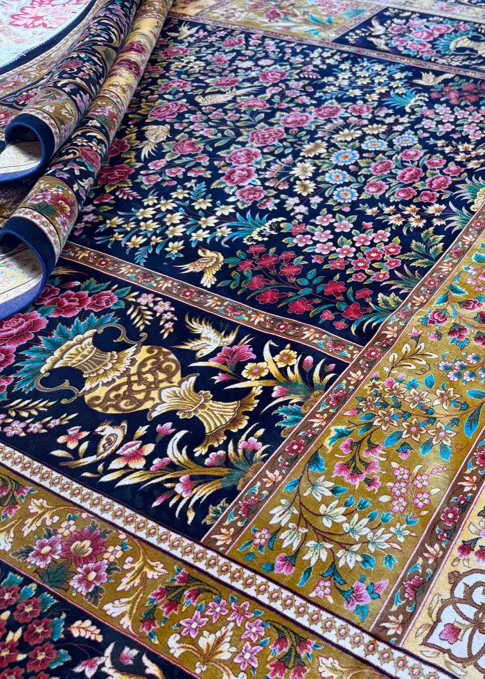 Blue and Pink Persian Rug Bird Garden Pattern 7 x 9 - Image 6