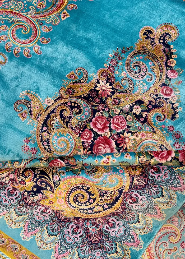 Blue and Pink Persian Rug Paisley Pattern 7 x 9 - Image 9