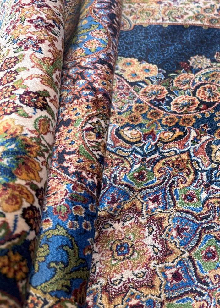 Navy Blue and Beige Persian Rug Flame Pattern 4 x 6 - Image 5