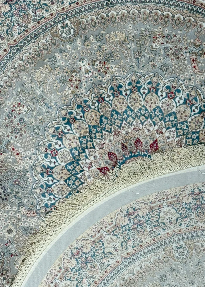 Gray and Blue Round Persian Rug Vanda Pattern 5 x 5 - Image 3