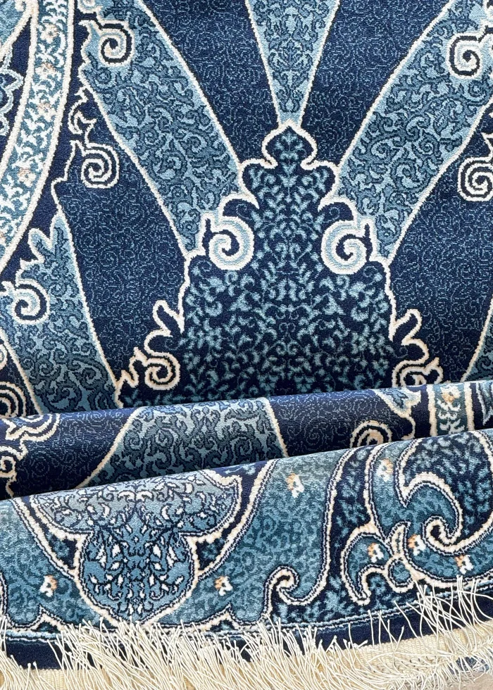 Navy Blue and Blue Round Persian Rug Horizon Pattern 5 x 5 - Image 5