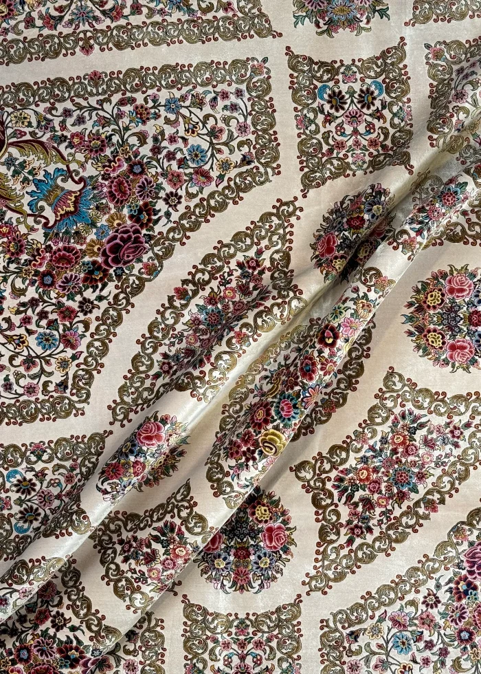 Beige and Pink Persian Rug Thousand Flowers Pattern 7 x 7 - Image 8