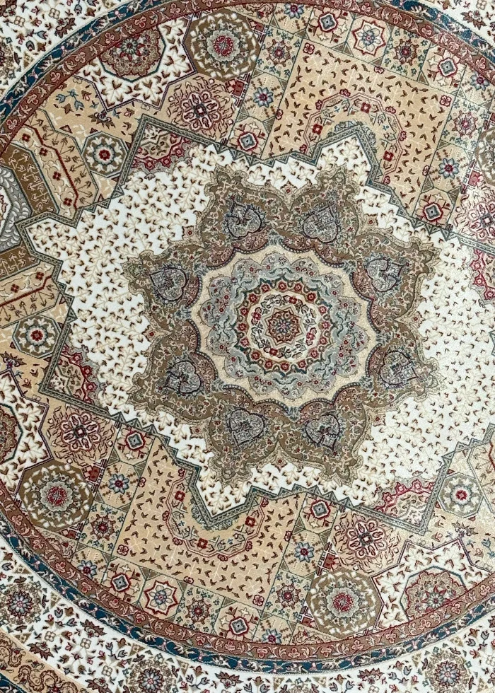 Beige and White Round Persian Rug Faraz Pattern 5 x 5 - Image 6