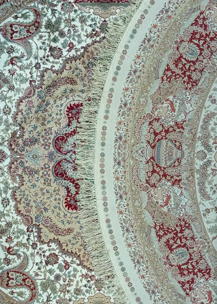 Beige and Red Round Persian Rug Faraz Pattern 5 x 5 - Image 4