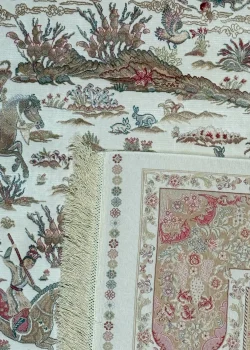 Beige and Brown Persian Rug Hunting Pattern 5 x 5 - Image 5