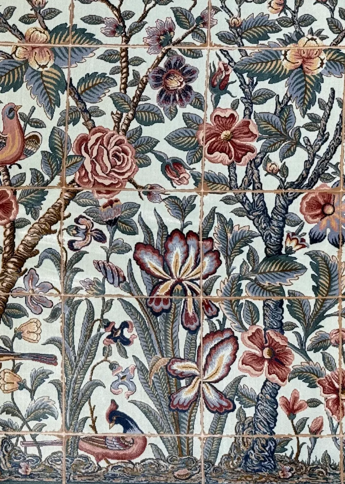 Blue and Beige Persian Rug Bird Garden Pattern 7 x 7 - Image 2