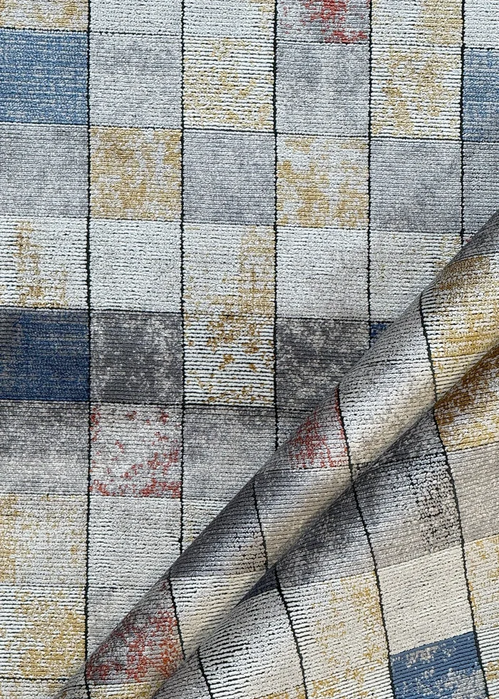 Blue and Gray Persian Rug Pixel Pattern 4 x 6 - Image 5