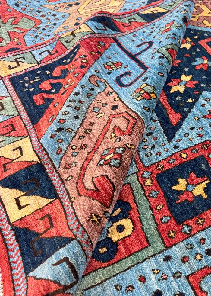 Blue and Orange Wool Persian Rug Qashqai Pattern 8 x 10 - Image 9