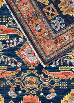 Navy Blue and Orange Wool Persian Rug Qashqai Pattern 4 x 6 - Image 5