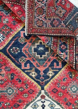 Red and Navy Blue Wool Persian Rug Qashqai Pattern 8 x 10 - Image 6