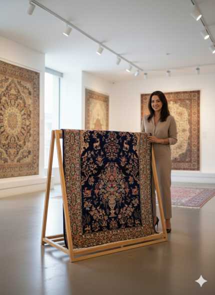 Blue and Beige Persian Rug Mehrab Pattern 3 x 5