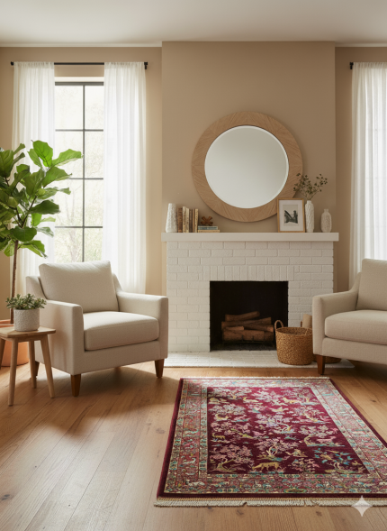 Red and Pink Persian Rug Hunting Pattern 3 x 4