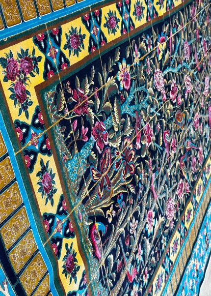 Black and Blue Persian Rug Bird Garden Pattern 5 x 8