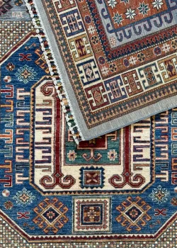 Blue and Yellow Wool Persian Rug Kashan Pattern 5 x 8 - Image 3