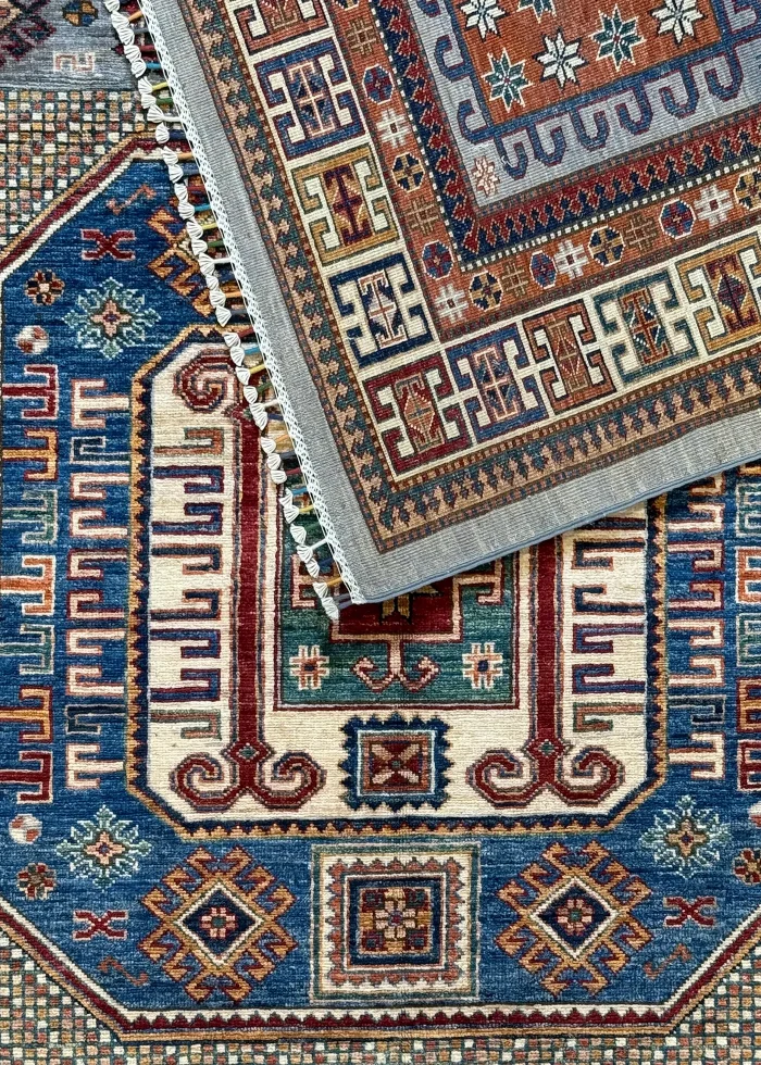 Blue and Yellow Wool Persian Rug Kashan Pattern 5 x 8 - Image 3