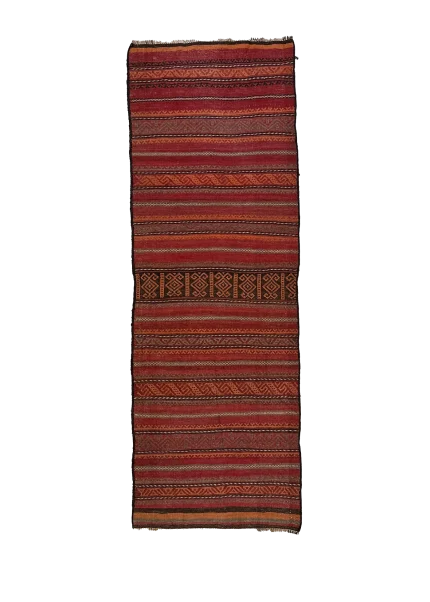 Red and Orange Persian Kilim Shahsavan Pattern 3 x 7