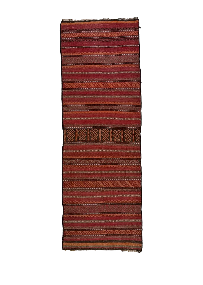 Red and Orange Persian Kilim Shahsavan Pattern 3 x 7