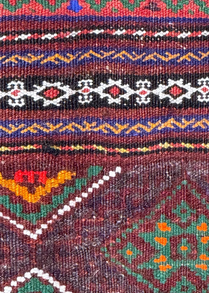 Red and Purple Persian Kilim Shahsavan Pattern 7 x 9 - Image 3
