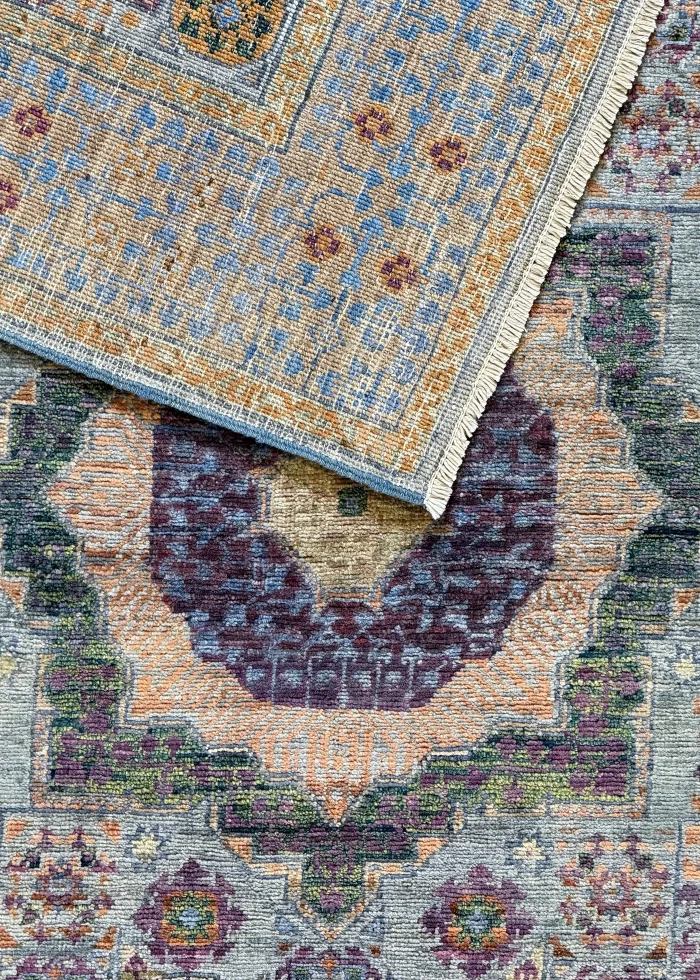 Green and Blue Wool Persian Rug Tabriz Pattern 4 x 6 - Image 7