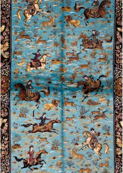 Blue and Navy Blue Persian Rug Hunting Pattern 4 x 6 - Image 4