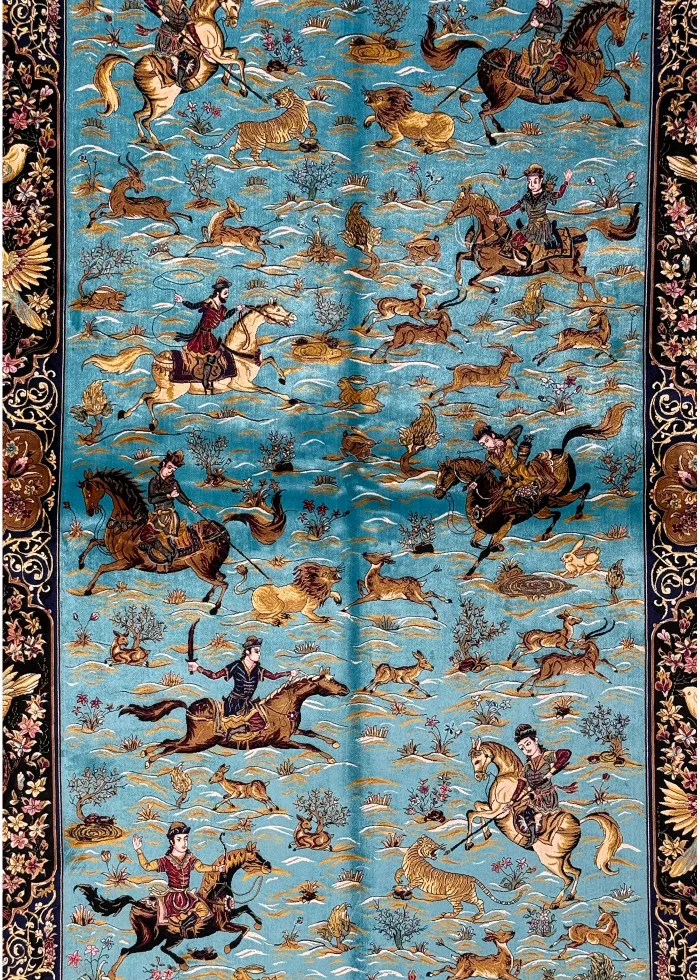 Blue and Navy Blue Persian Rug Hunting Pattern 4 x 6 - Image 4