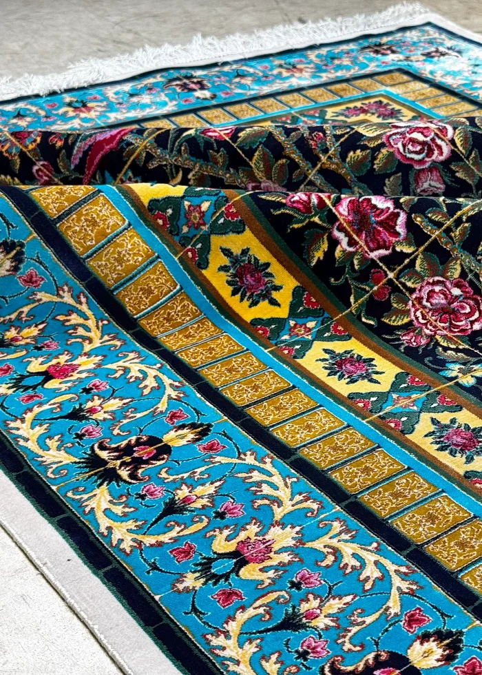 Black and Blue Persian Rug Bird Garden Pattern 3 x 5 - Image 5