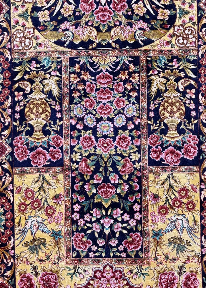 Blue and Pink Persian Rug Mehrab Pattern 2 x 3 - Image 2