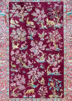 Red and Pink Persian Rug Hunting Pattern 3 x 4 - Image 2