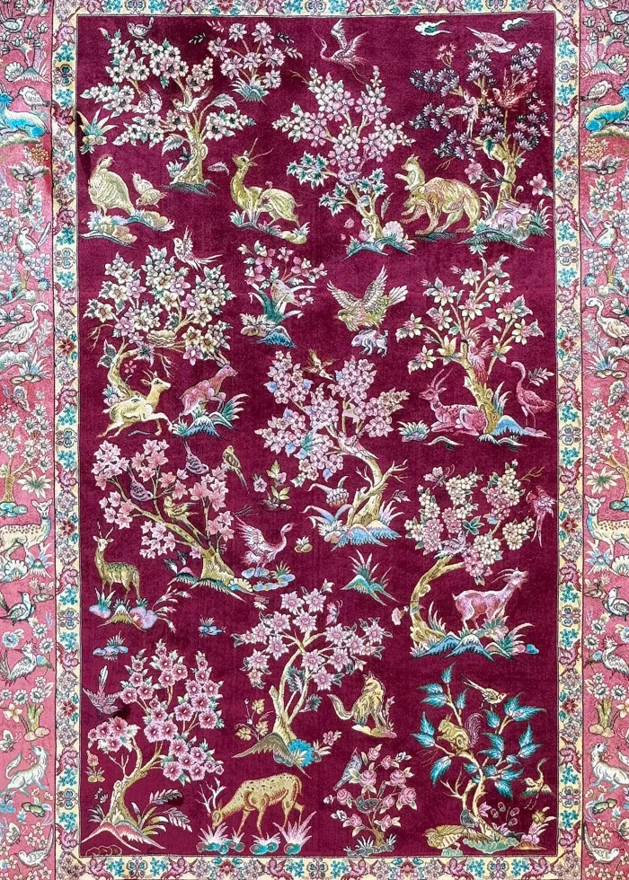 Red and Pink Persian Rug Hunting Pattern 3 x 4 - Image 2