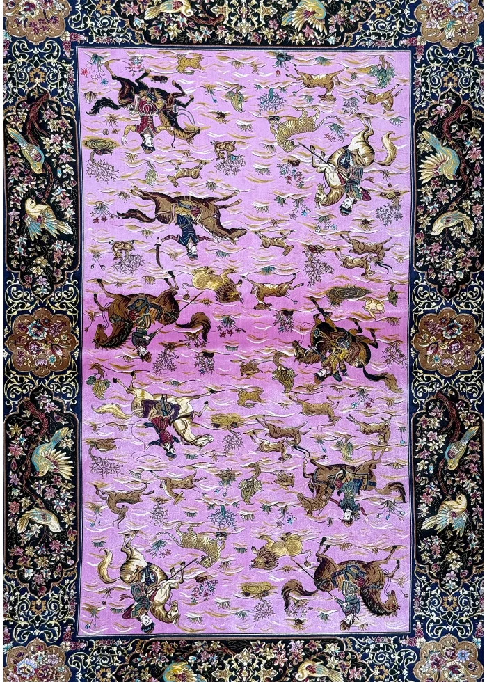 Pink and Purple Persian Rug Hunting Pattern 4 x 6 - Image 2
