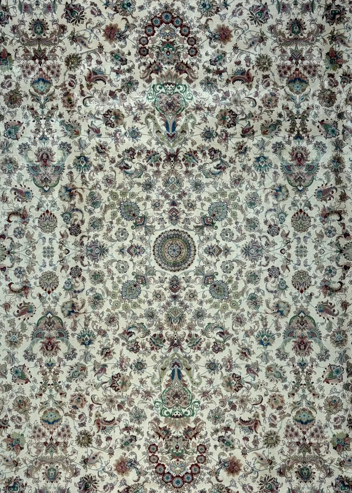 Beige and Green Persian Rug Shah Abbasi Pattern 7 x 9 - Image 3