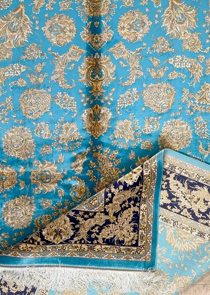 Blue and Gold Persian Rug Afshan Pattern 4 x 6 - Image 5