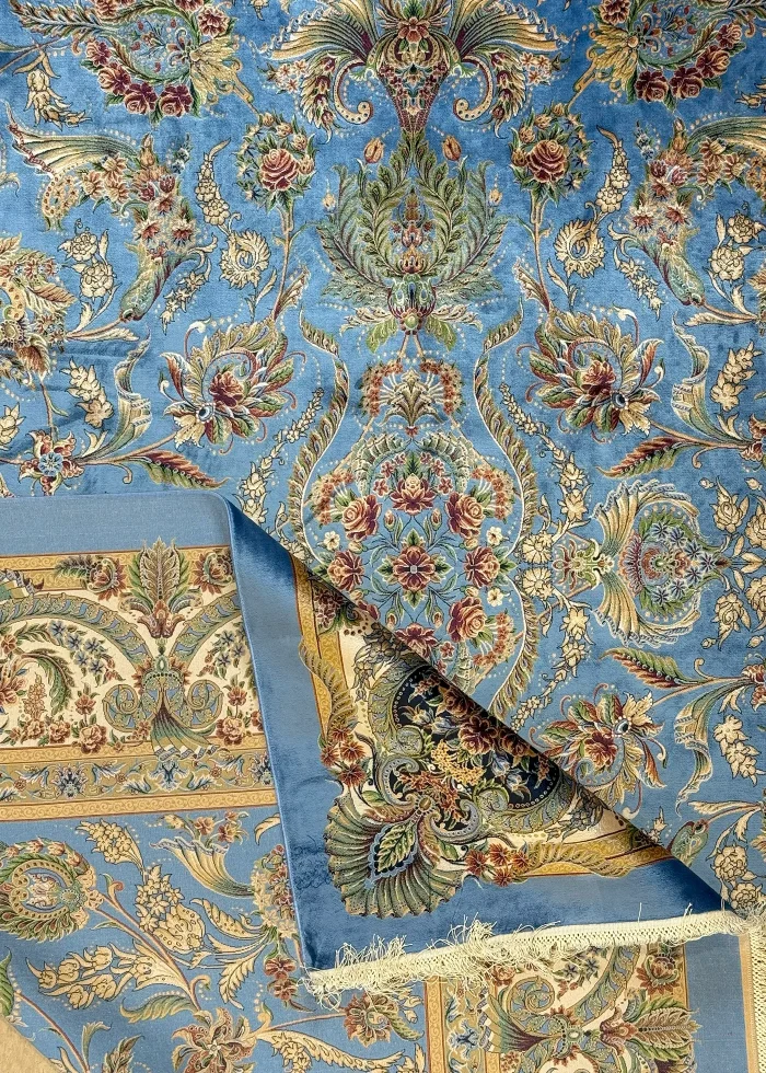 Blue and Beige Persian Rug Afshan Pattern 8 x 10 - Image 6